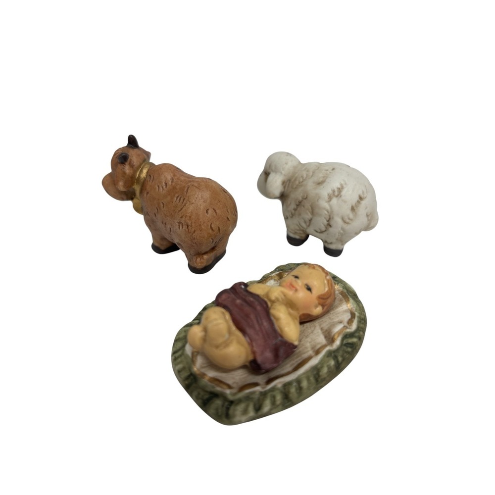 VINTAGE Children's Porcelain Christmas Nativity Set 9 Pieces + Manger New in Box - Picture 14 of 16